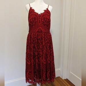 Nicole Miller Red Floral Lace Midi Dress Holiday Party Cocktail Sz 6